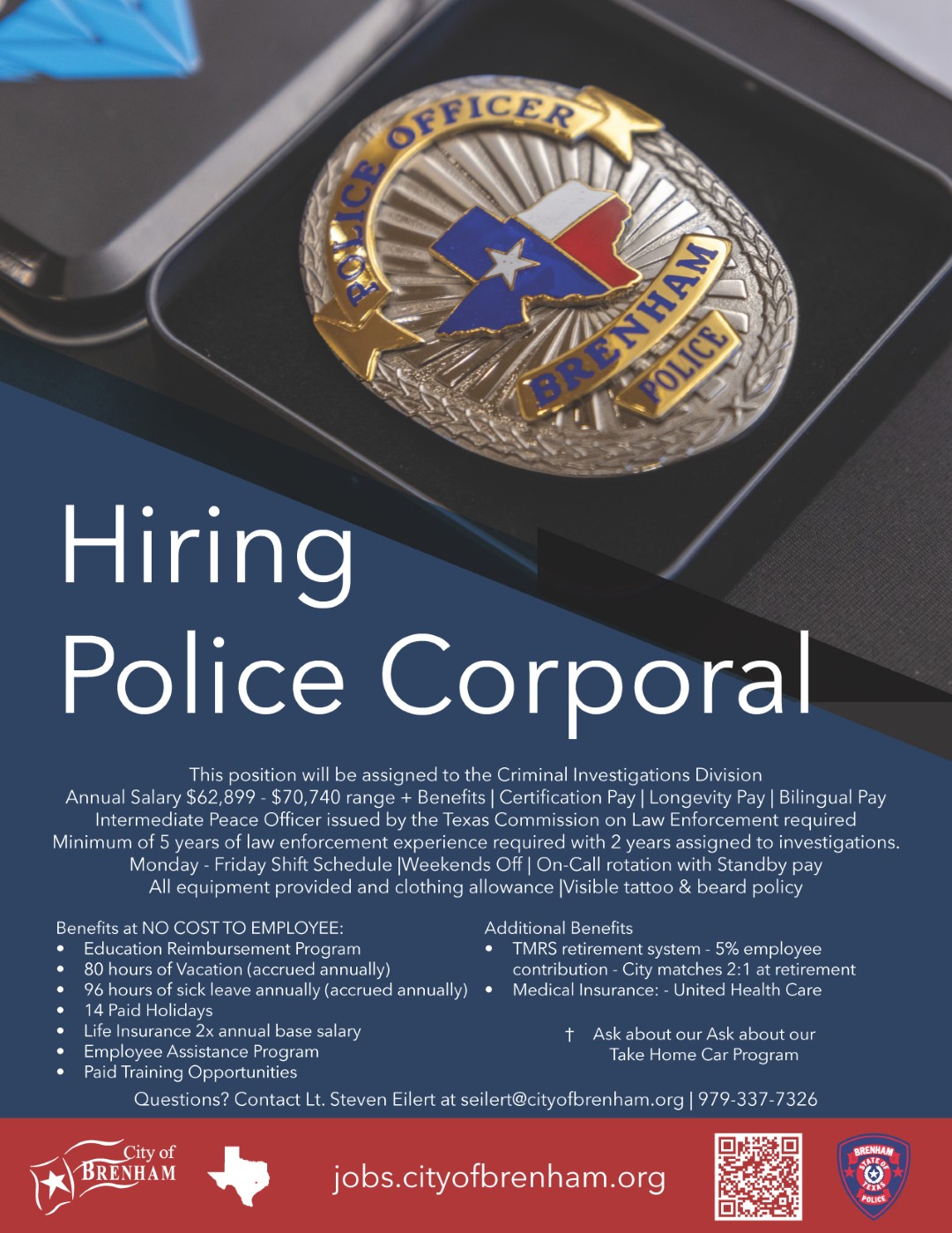 Hiring Police Recruitment flyer 2025 for corporal - click to download pdf